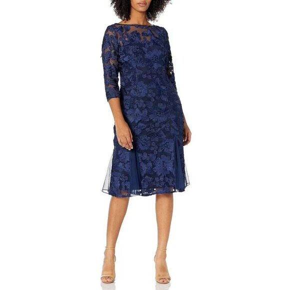 Alex Evenings Dresses & Skirts - Alex‎ Evenings Women's Tea Length Embroidered Dress with Illusion Sleeves 22W